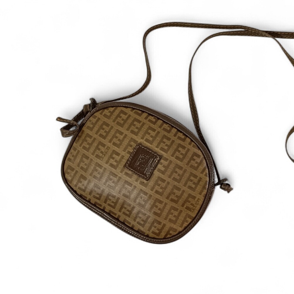 Fendi Shoulder Bag Zucchino FF Crossbody Brown Beige Leather